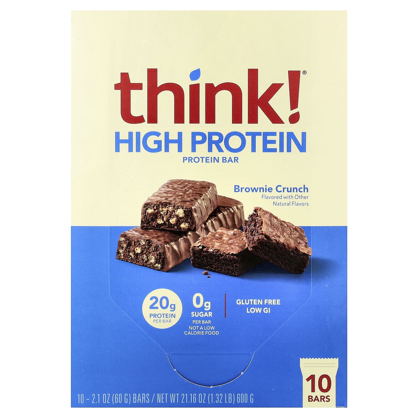 Протеин Think ! High Bars Brownie Crunch, 60 г, 10 шт., батончик — фото 2