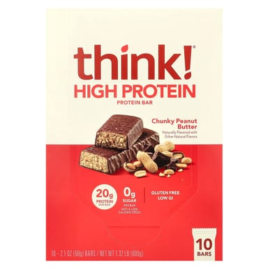 Арахисовая паста Think ! High Protein Bars Chunky, 60 г, 10 шт., батончик