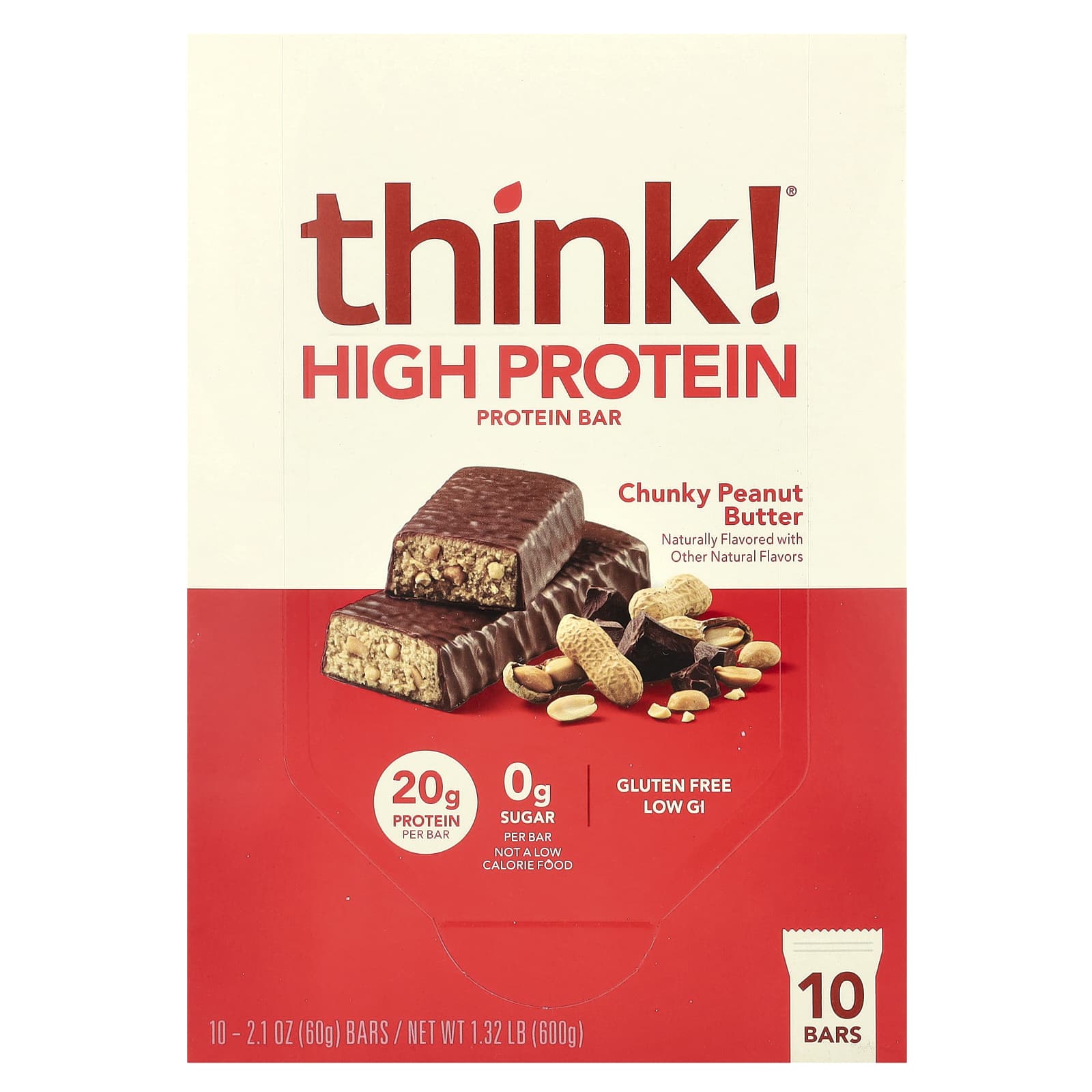 Арахисовая паста Think ! High Protein Bars Chunky, 60 г, 10 шт., батончик