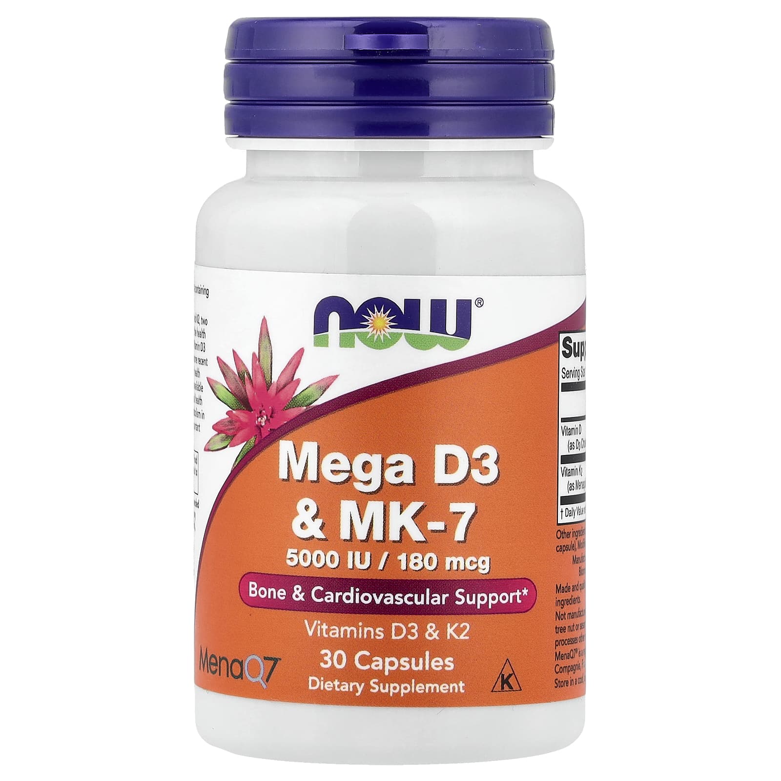 Витамин D3 NOW Foods Mega & MK-7, 30 капсул