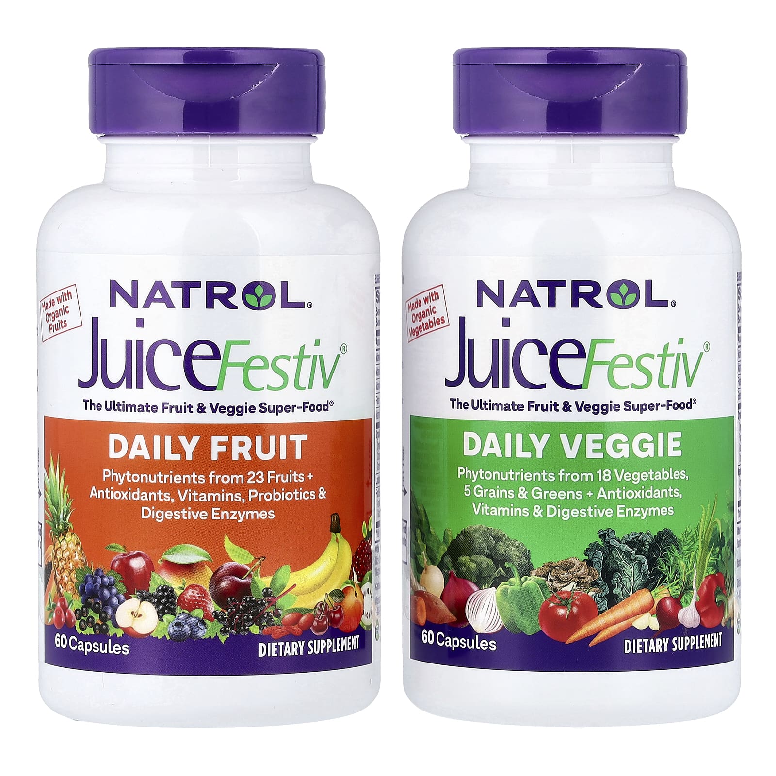 Фруктово-овощной комплекс Natrol JuiceFestiv®, 2 бутылки по 60 капсул