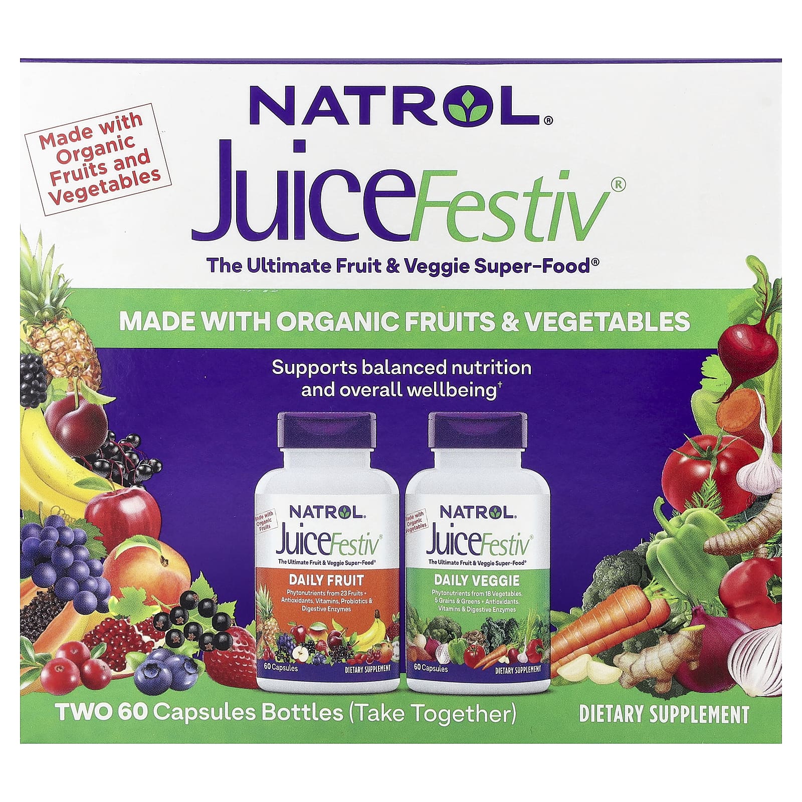 Фруктово-овощной комплекс Natrol JuiceFestiv®, 2 бутылки по 60 капсул — фото 2