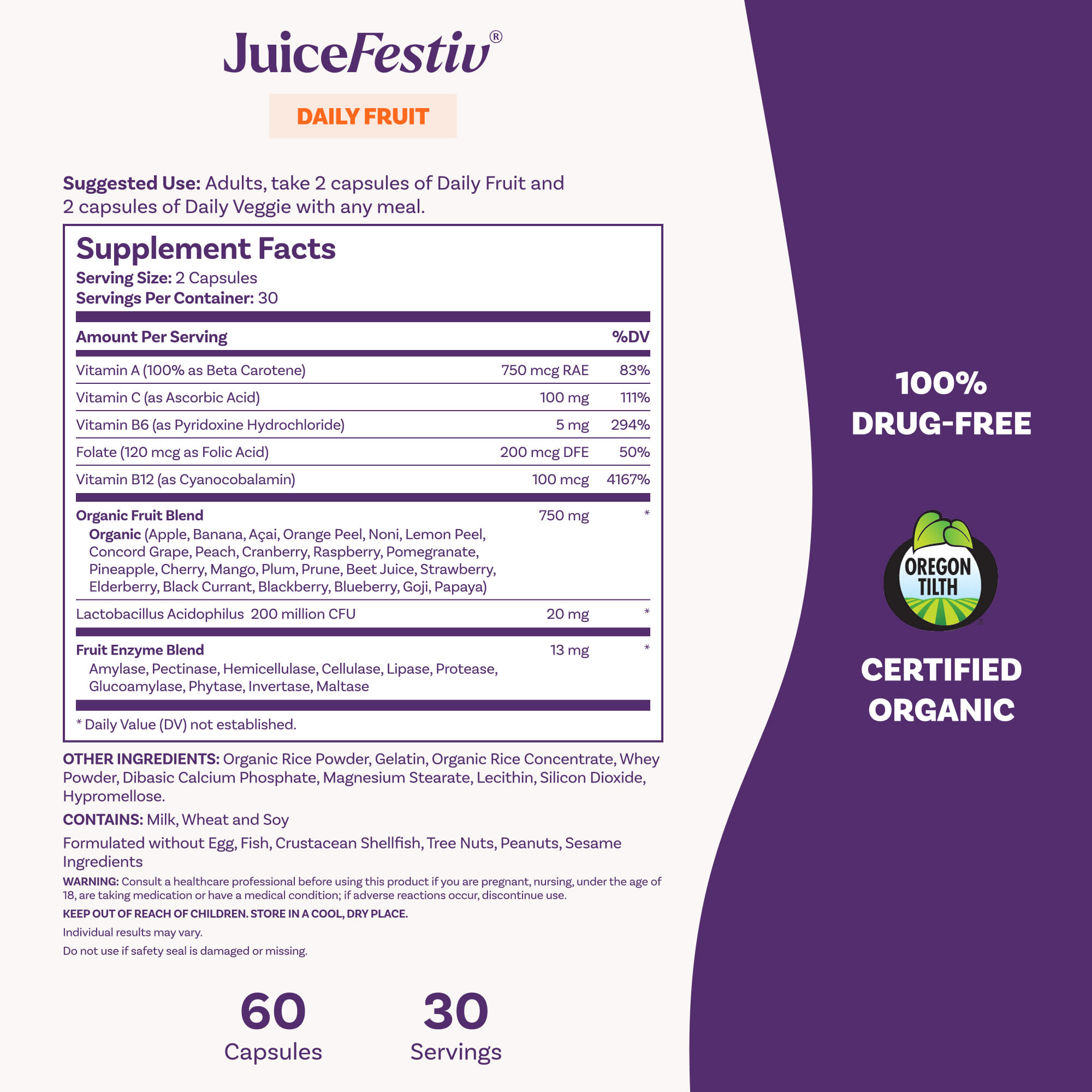 Фруктово-овощной комплекс Natrol JuiceFestiv®, 2 бутылки по 60 капсул — фото 6