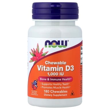 Витамин D3 NOW Foods Chewable Vitamin D-3, оттенок Fruit, 25 мкг (1000 МЕ)