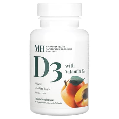 Витамин D3 Michael's Health with Vitamin K2 90 Vegetarian, оттенок Apricot, жевательные таблетки