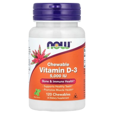 Жевательный витамин D3 NOW Foods, вкус Mint, 5000 МЕ, 120 жевательных таблеток