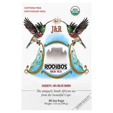 Фото товара: Чай J&R Port Trading Rooibos Red Caffeine-Free, 40 чайных пакетиков, 100 г, чайные пакетики