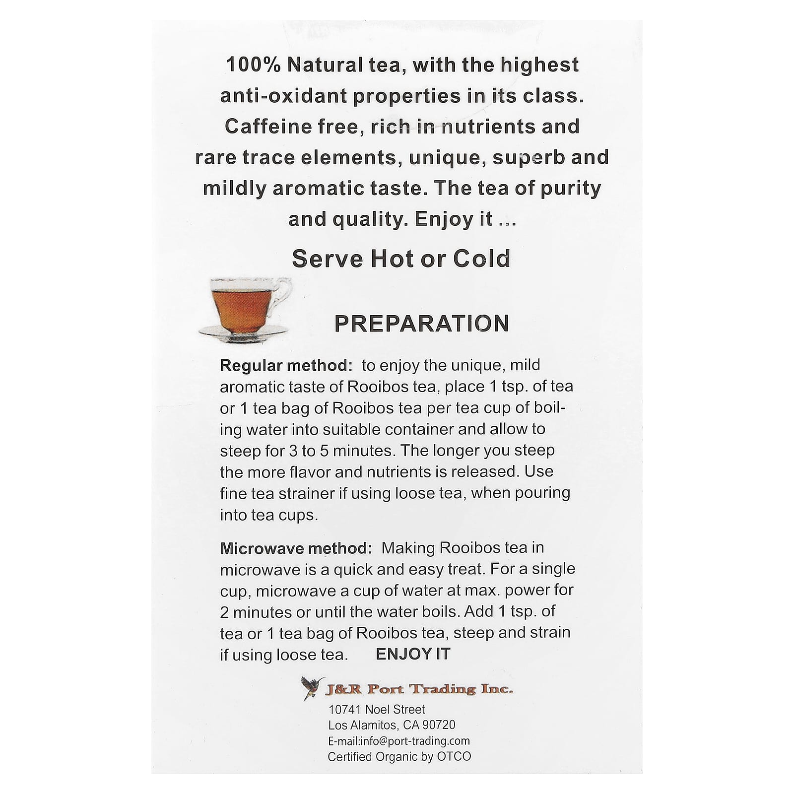 Чай J&R Port Trading Rooibos Red Caffeine-Free, оттенок 40 Tea Bags, 100 г, чайные пакетики — фото 2