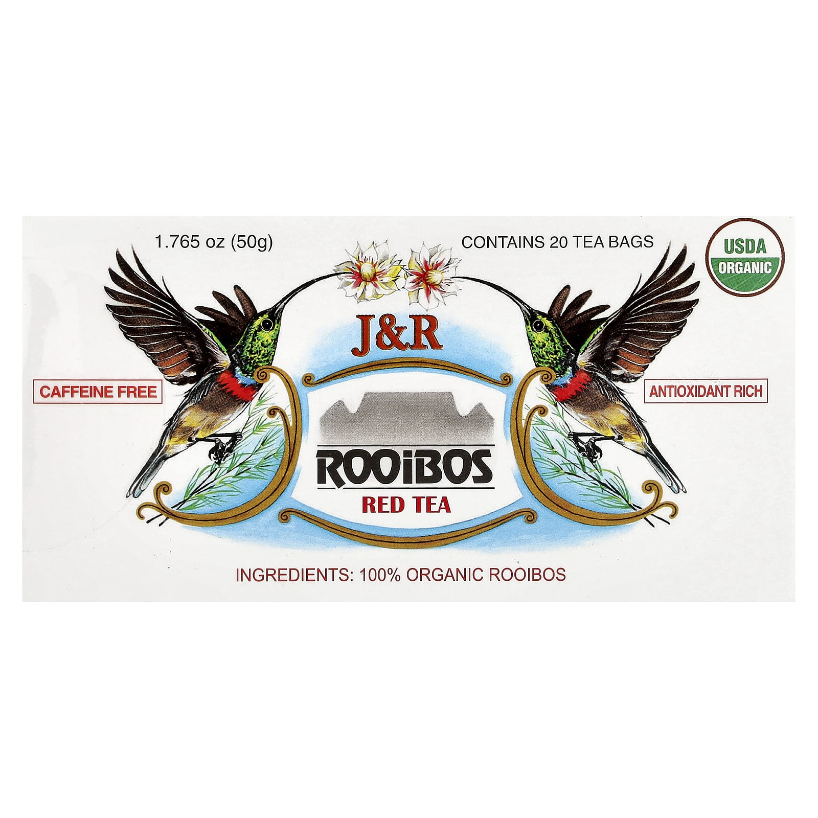 Чай J&R Port Trading Rooibos Red Caffeine Free, оттенок 20 Tea Bags, 50 г, чайные пакетики — фото 2