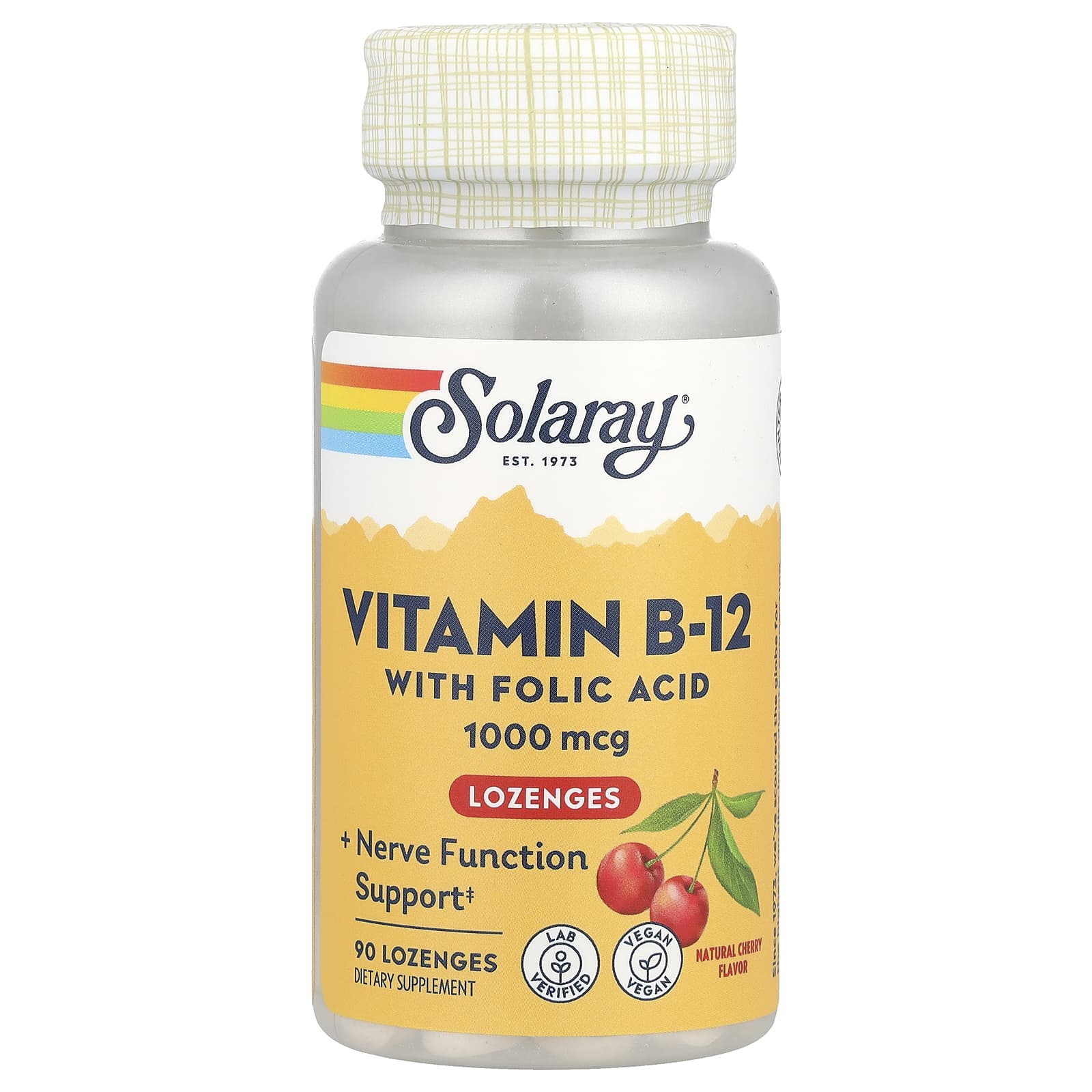 Фолиевая кислота Solaray Vitamin B-12 with Natural Cherry, 1000 мг, 90 пастилок