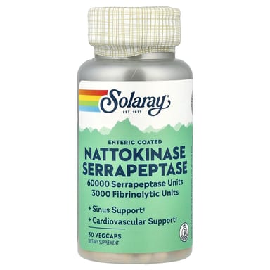 Наттокиназа Solaray Serrapeptase Enteric Coated, 30 растительных капсул