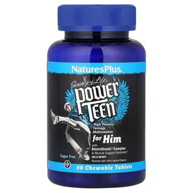 Мультивитамины для мальчиков-подростков NaturesPlus Source of Life Power Teen® for Him, вкус Wild Berry, без сахара, 60 жевательных таблеток