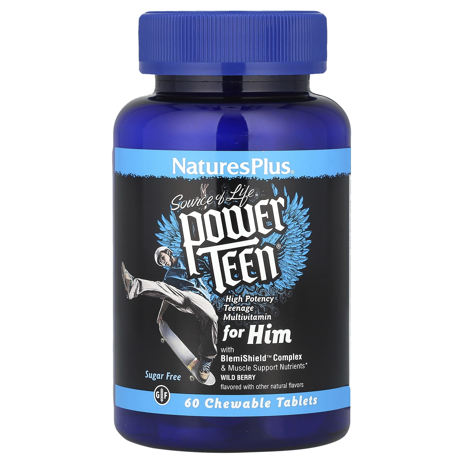 Мультивитамины для мальчиков-подростков NaturesPlus Source of Life Power Teen® for Him, вкус Wild Berry, без сахара, 60 жевательных таблеток