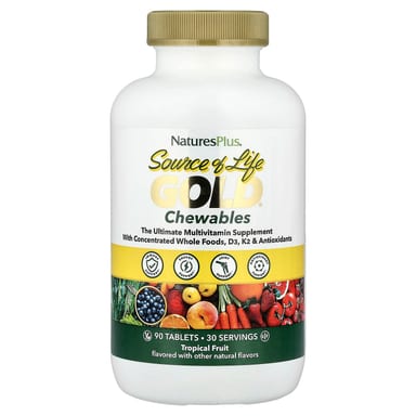 Жевательные мультивитамины NaturesPlus Source of Life Gold® Chewables, вкус Tropical Fruit, 90 таблеток