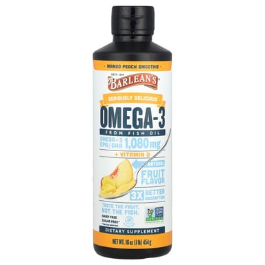 Витамин D Barlean's Seriously Delicious® Omega-3 From Fish Oil + Mango Peach Smoothie, 454 г, масло