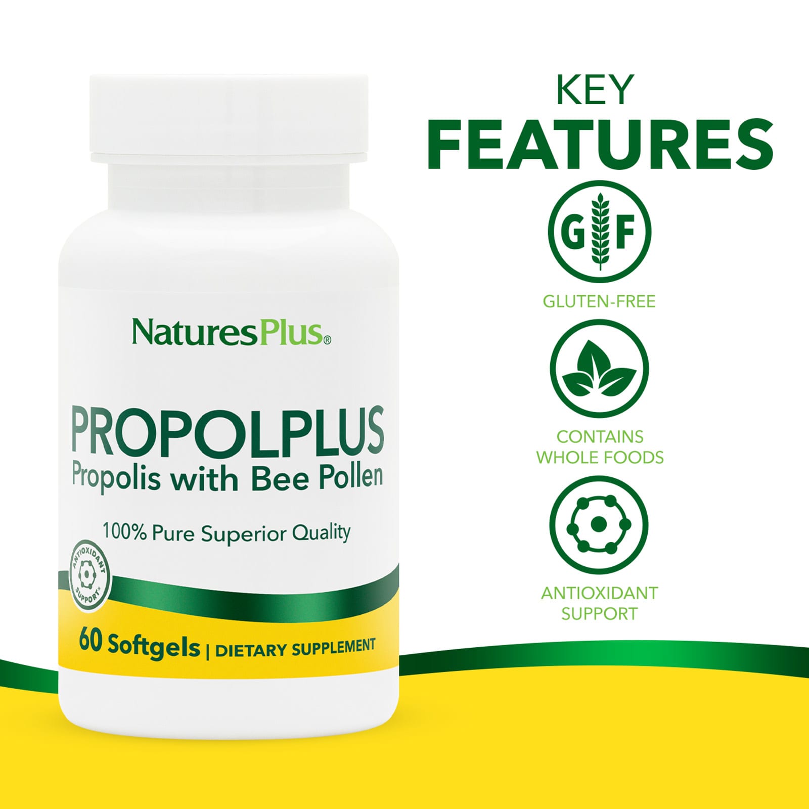 Прополис NaturesPlus Propolplus with Bee Pollen, 60 мягких капсул — фото 3