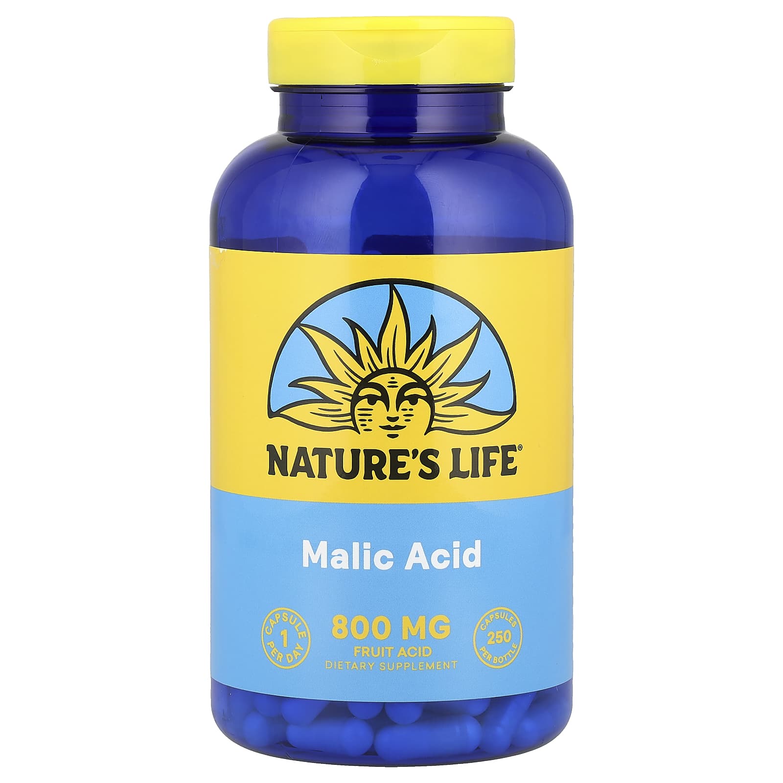 Яблочная кислота Nature's Life, 800 мг, 250 капсул