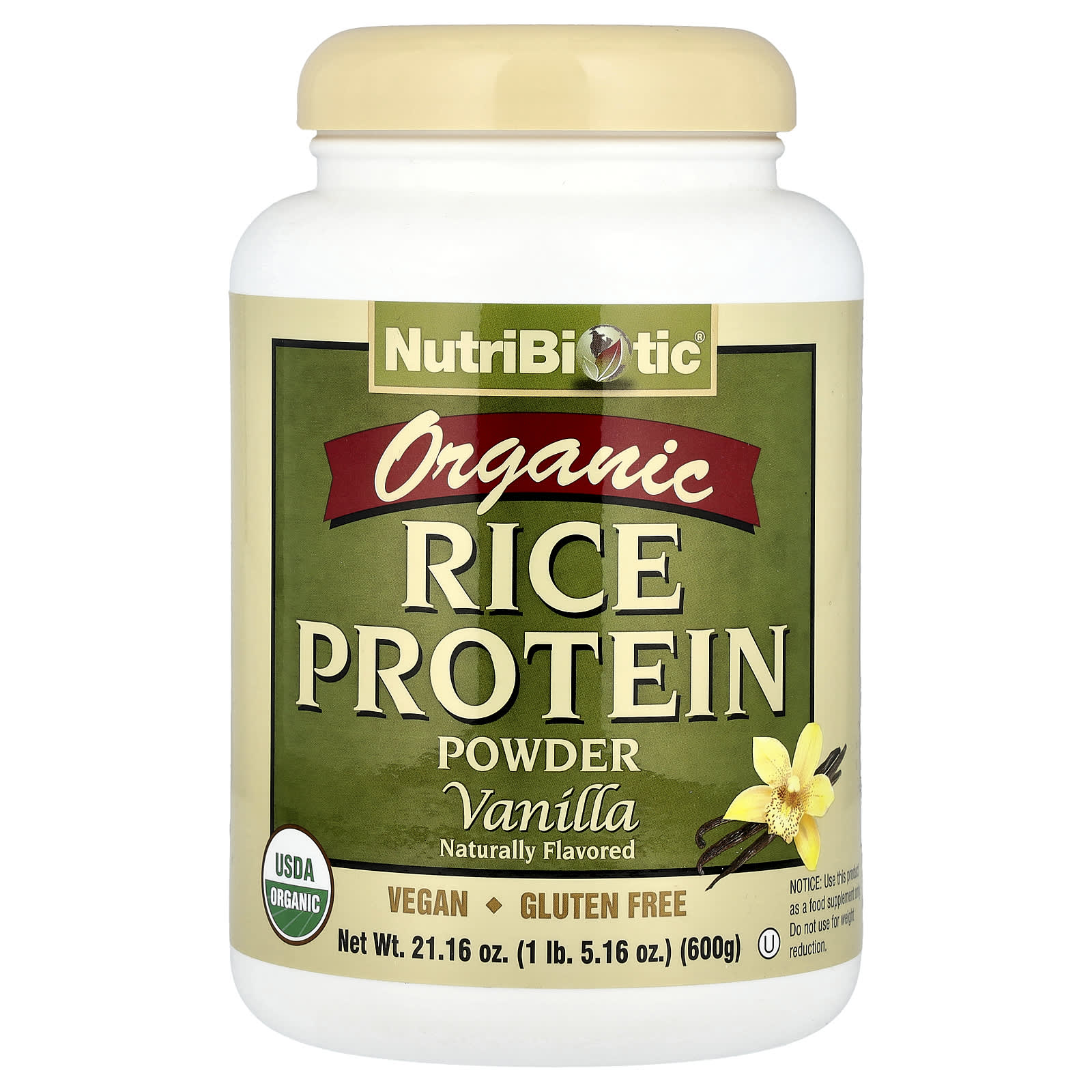 Протеиновый порошок NutriBiotic Organic Rice, вкус Vanilla, 600 г, 1 lb