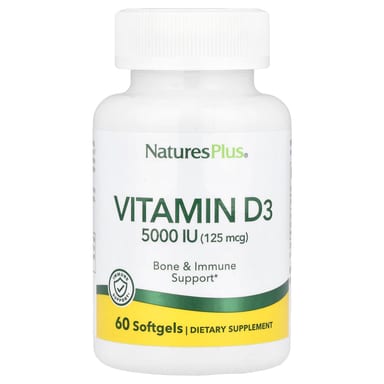 Витамин D3 NaturesPlus, 125 мкг (5000 МЕ), 60 мягких капсул