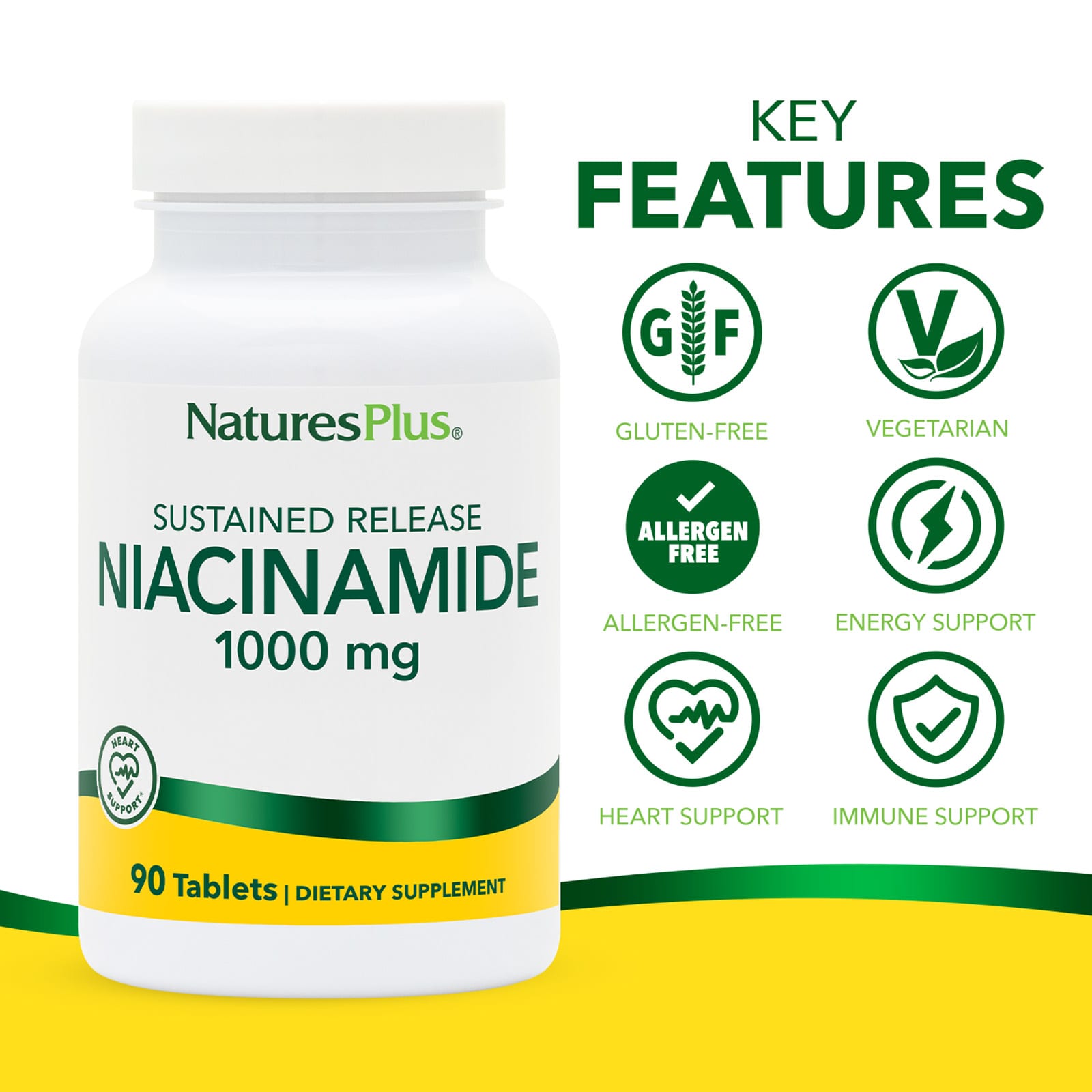 Ниацинамид NaturesPlus Sustained Release, 1000 мг, 90 таблеток — фото 3
