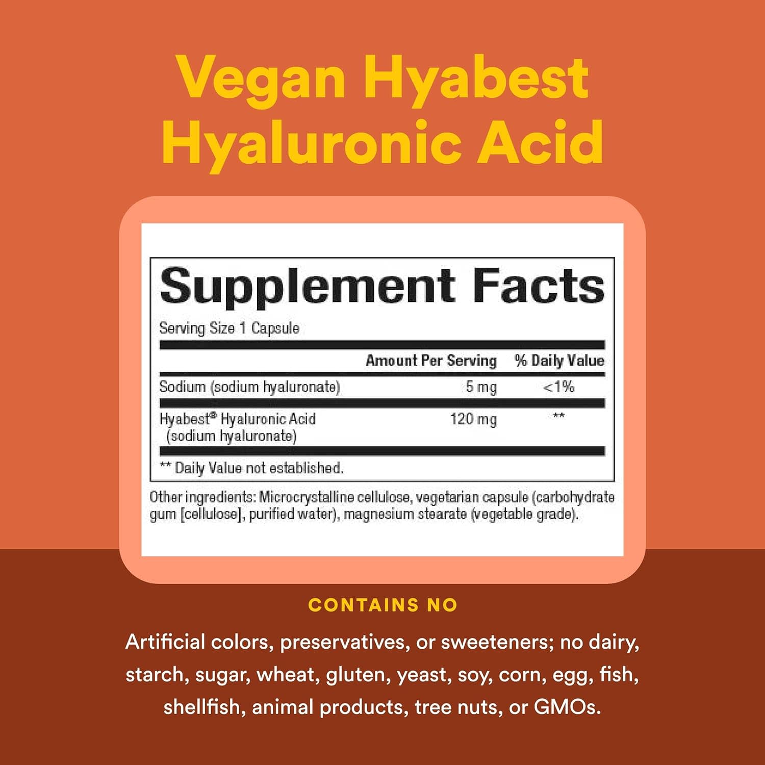Гиалуроновая кислота Natural Factors Vegan Hyabest, 120 мг, 60 растительных капсул — фото 3