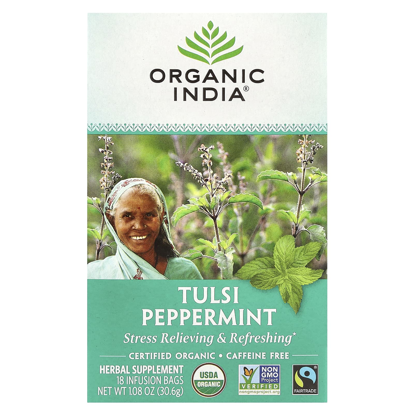 Чай Organic India Tulsi Peppermint Caffeine Free, оттенок 18 Infusion Bags, 30.6 г — фото 2