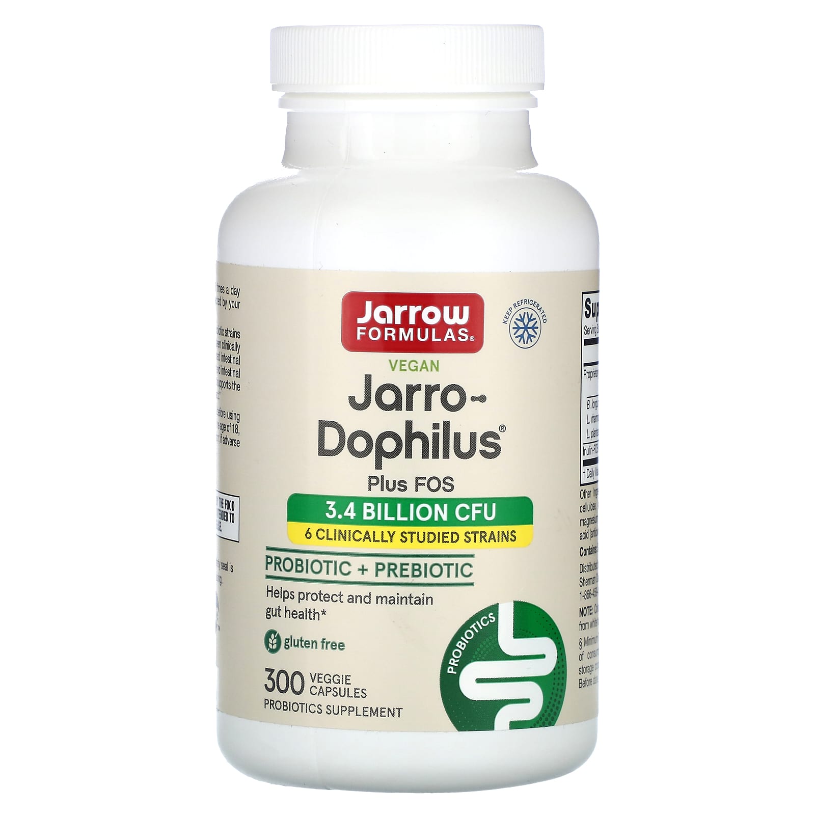Пробиотик Jarrow Formulas Vegan Jarro-® Plus FOS, 300 растительных капсул