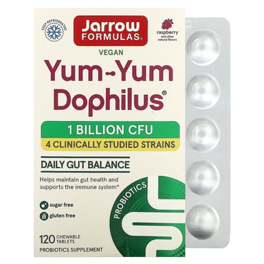 Пробиотик Jarrow Formulas Yum-Yum 1 Billion CFU, вкус Raspberry, 120 жевательных таблеток