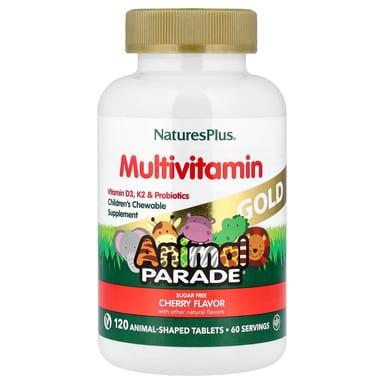 Детские жевательные мультивитамины NaturesPlus Animal Parade® Gold, вкус Cherry, 120 жевательных таблеток в форме животных