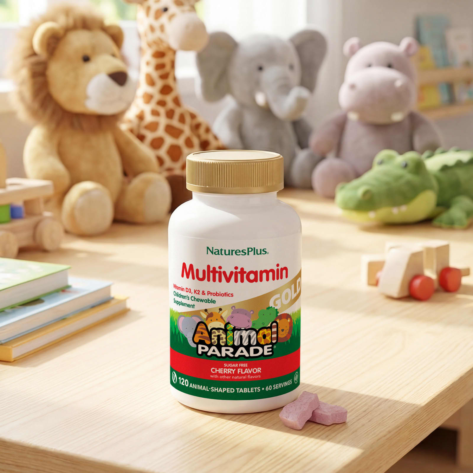 Детские жевательные мультивитамины NaturesPlus Animal Parade® Gold, вкус Cherry, 120 жевательных таблеток в форме животных — фото 6
