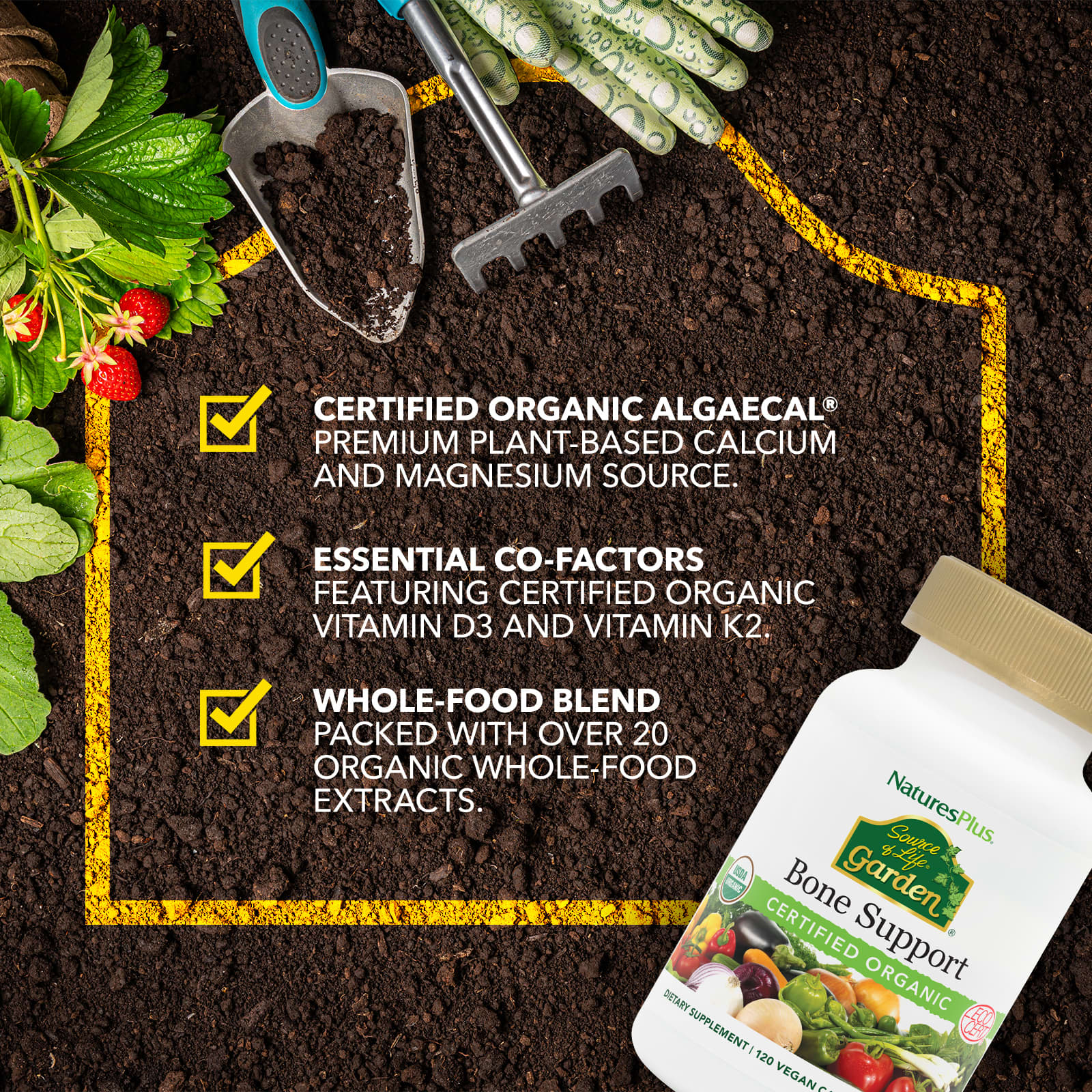 Комплекс для поддержки костей NaturesPlus Source of Life® Garden, 120 растительных капсул — фото 5