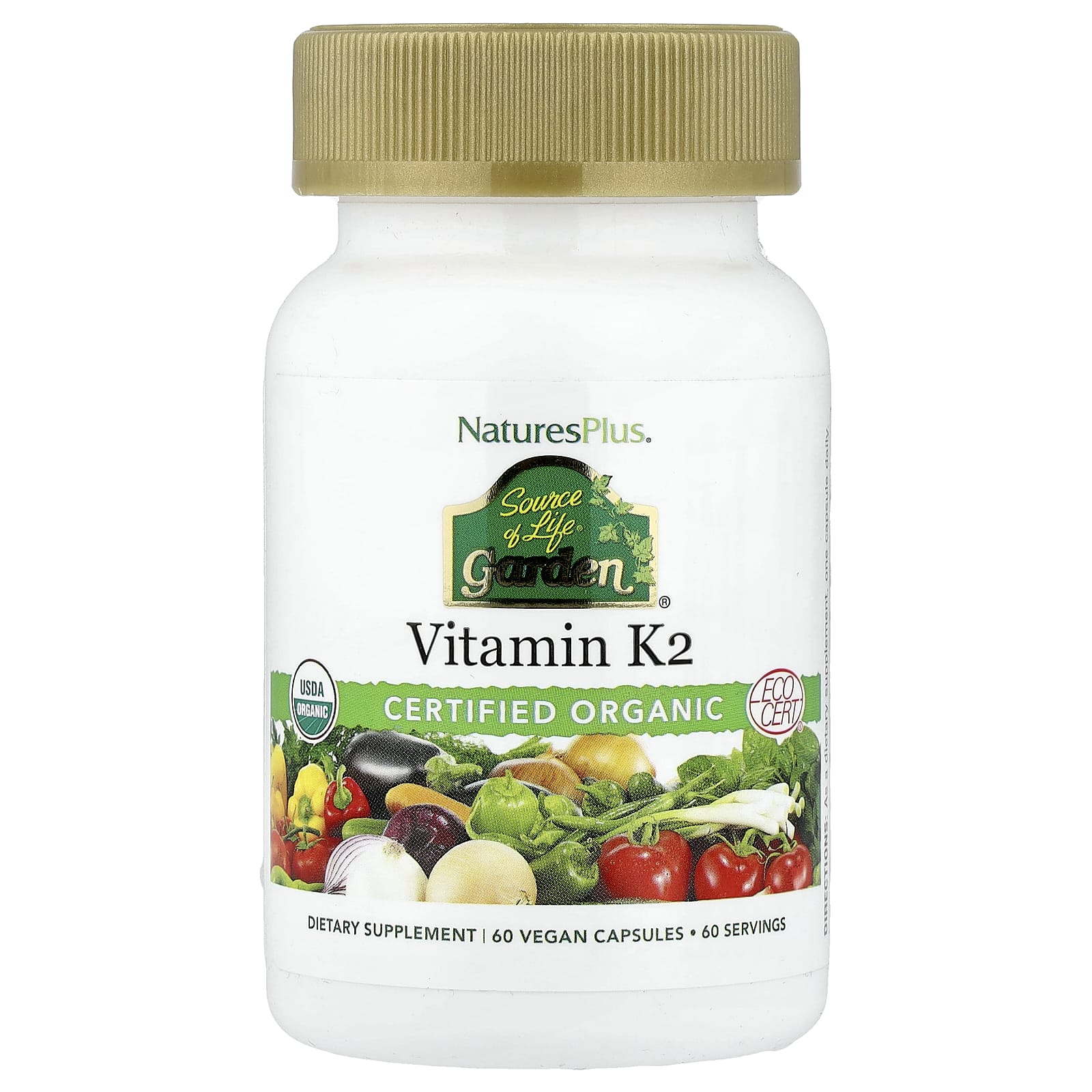 Витамин K2 NaturesPlus, 60 веганских капсул