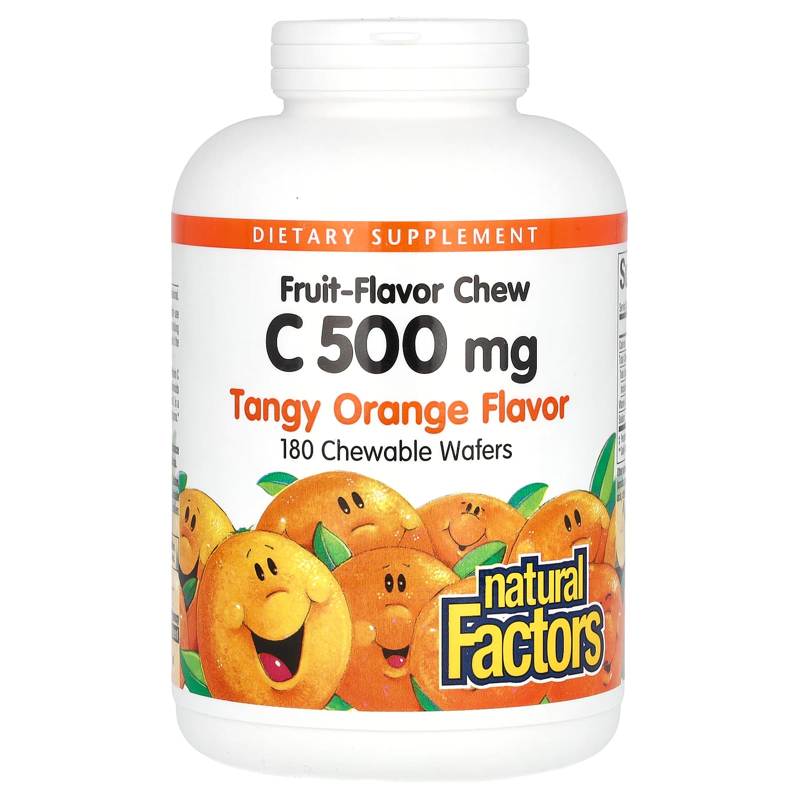 Витамин C Natural Factors Fruit-Flavor Chew Tangy Orange, оттенок 180 Chewable Wafers, 500 мг, жевательные добавки