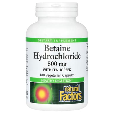 Пажитник Natural Factors Betaine Hydrochloride, 500 мг, 180 растительных капсул
