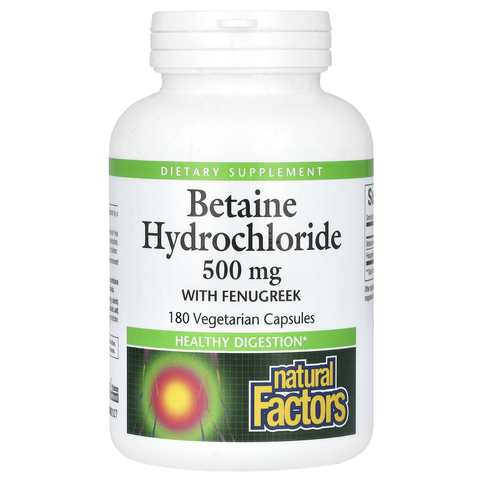 Пажитник Natural Factors Betaine Hydrochloride, 500 мг, 180 растительных капсул