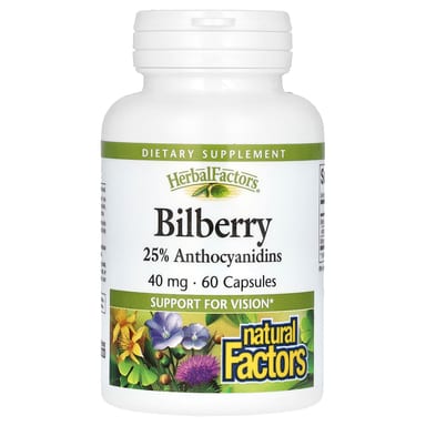 Черника Natural Factors, вкус Bilberry, 40 мг, 60 капсул
