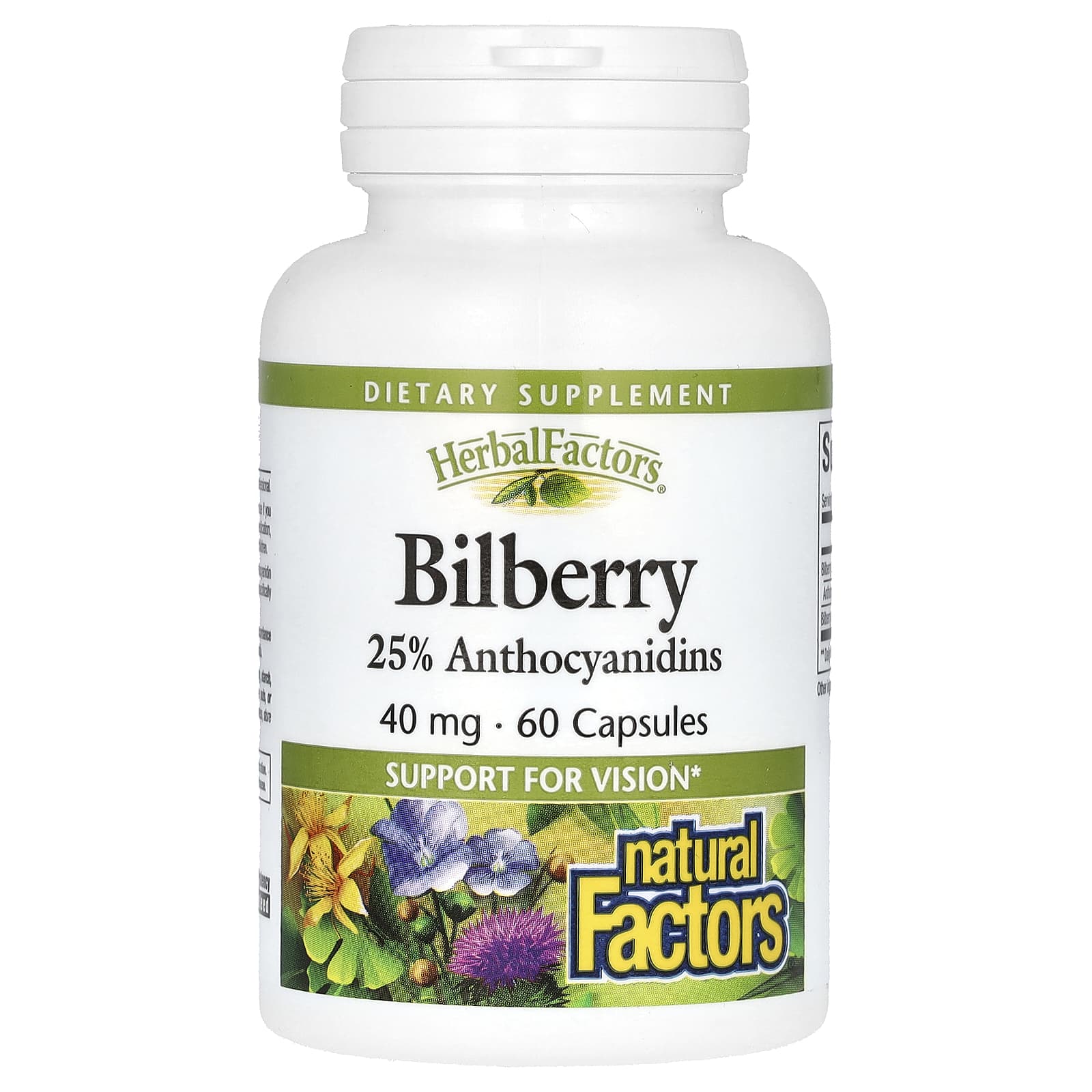 Черника Natural Factors, вкус Bilberry, 40 мг, 60 капсул
