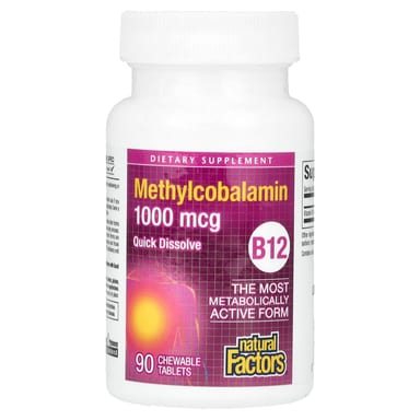 Метил B12 Natural Factors, 1000 мкг, 90 жевательных таблеток