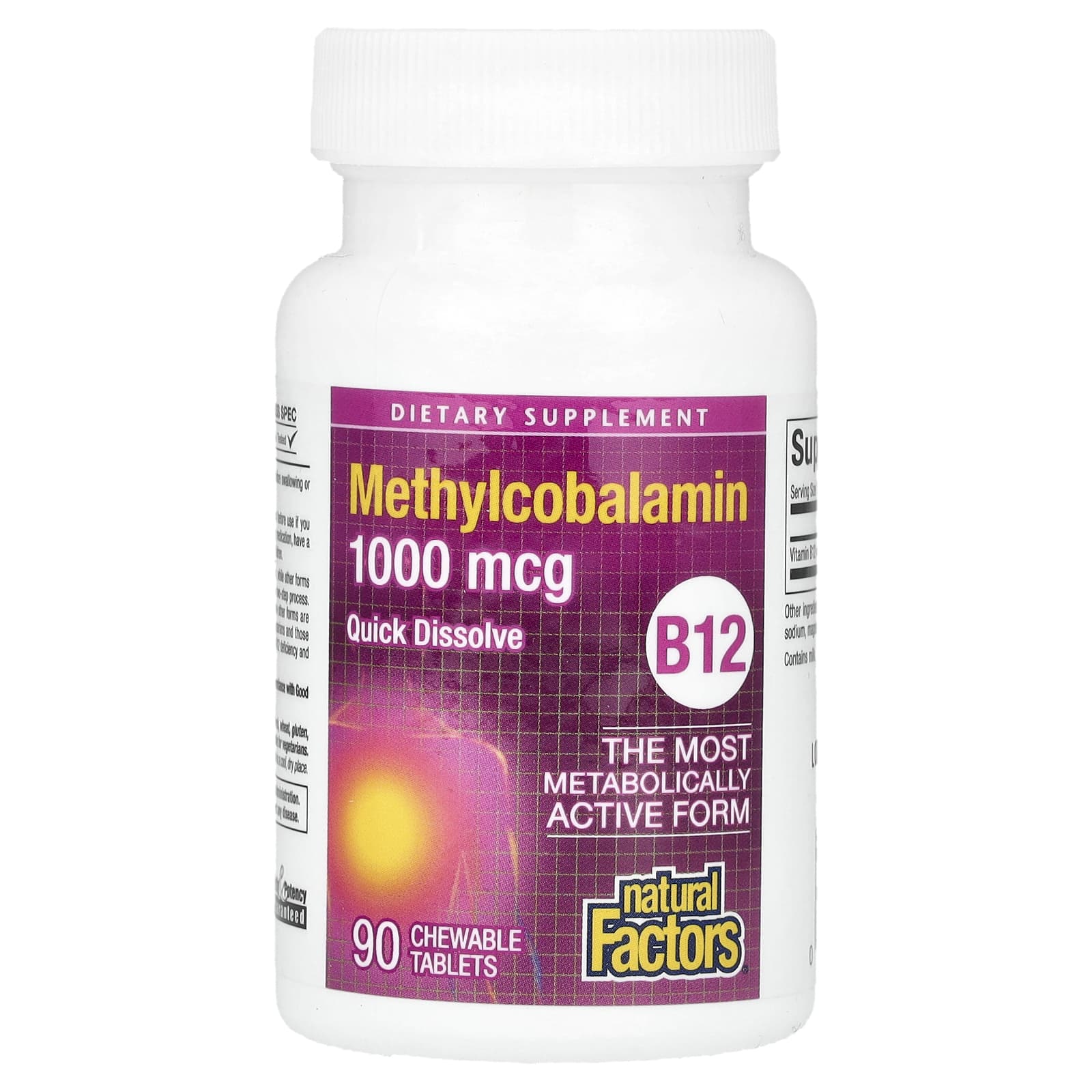 Метил B12 Natural Factors, 1000 мкг, 90 жевательных таблеток