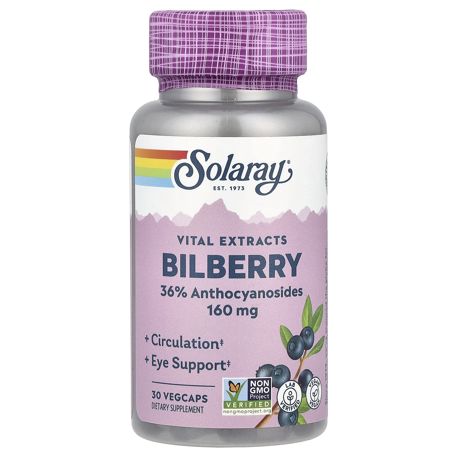 Черника Solaray, вкус Vital Extracts Bilberry, 30 растительных капсул