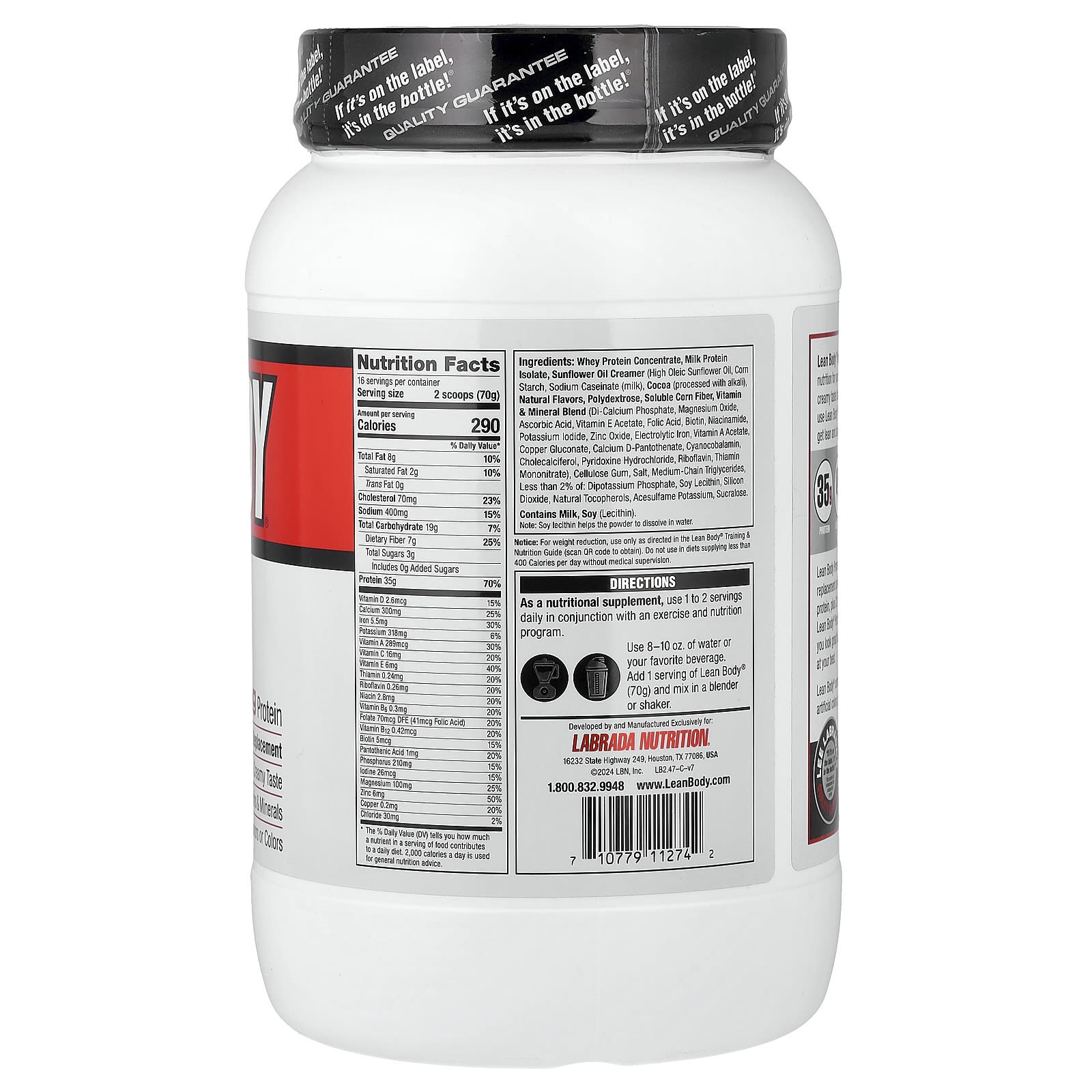 Шоколад Labrada Nutrition Lean Body® Protein Shake Drink Mix, 120 г, 2.47 lb, смесь для напитка — фото 2