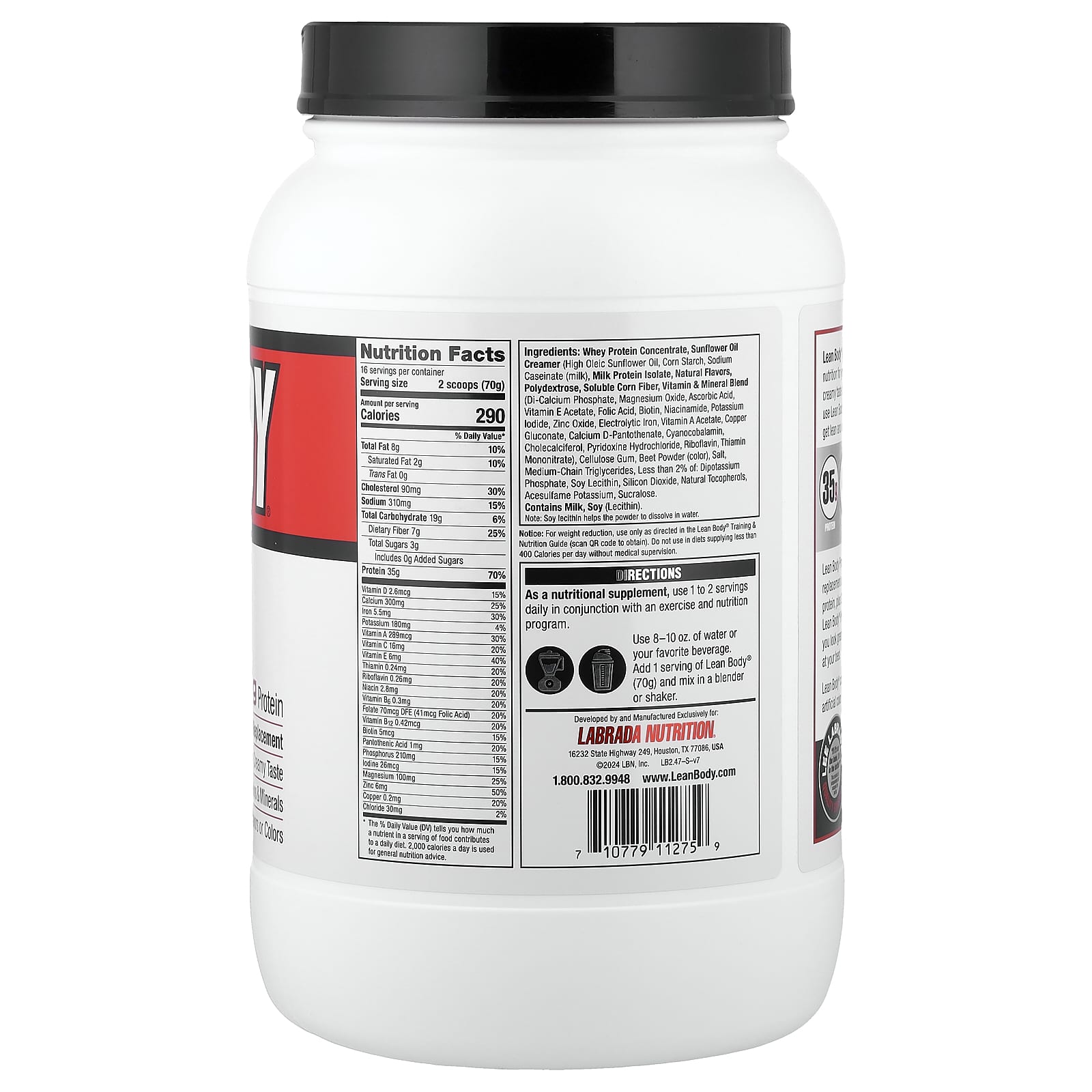 Протеин Labrada Nutrition Lean Body® Shake Drink Mix, вкус Strawberry, 120 г, 2.47 lb, смесь для напитка — фото 2