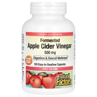 Яблочный уксус Natural Factors 180 Easy to Swallow Capsules, вкус Fermented Apple Cider Vinegar, 500 мг, капсулы