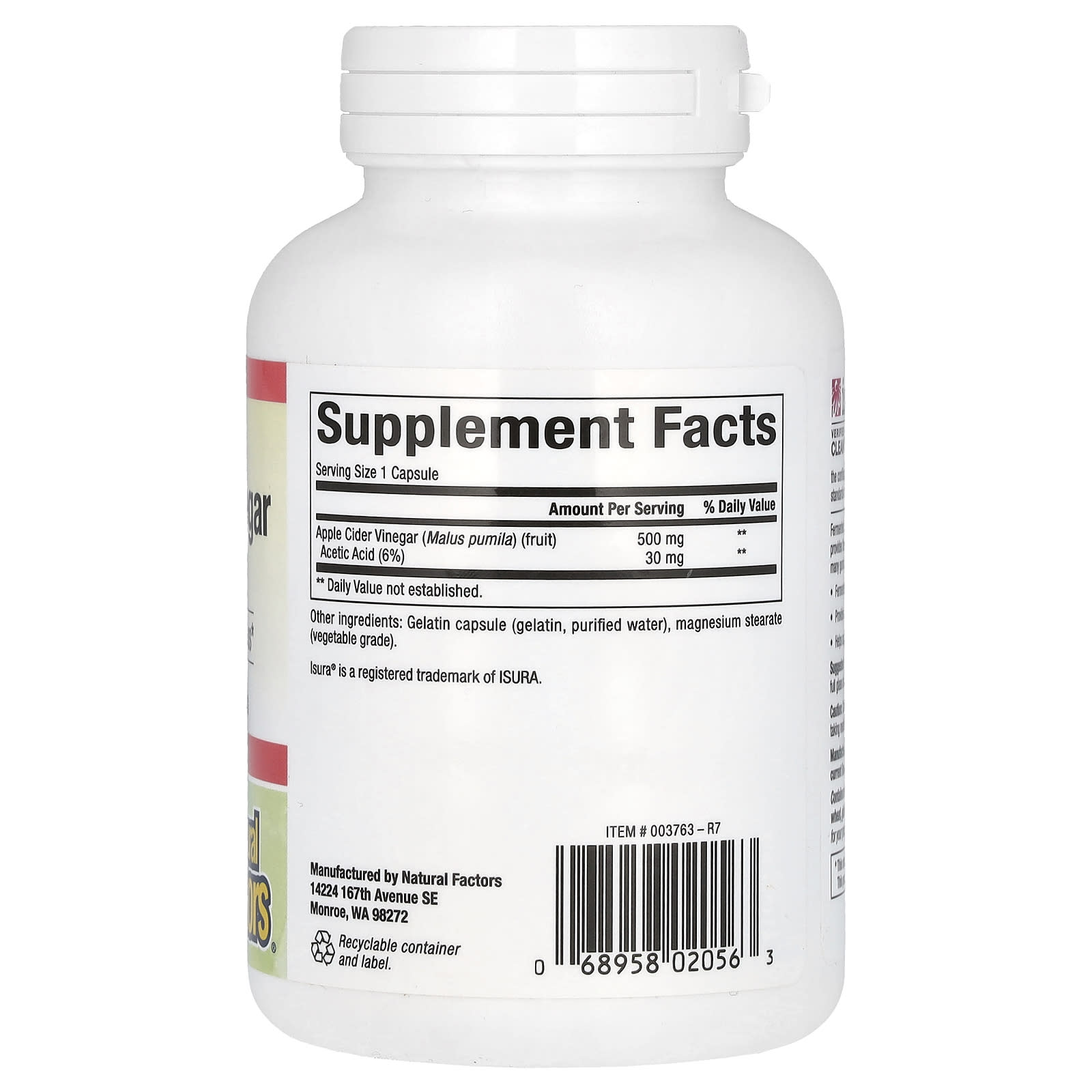 Яблочный уксус Natural Factors 180 Easy to Swallow Capsules, вкус Fermented Apple Cider Vinegar, 500 мг, капсулы — фото 2