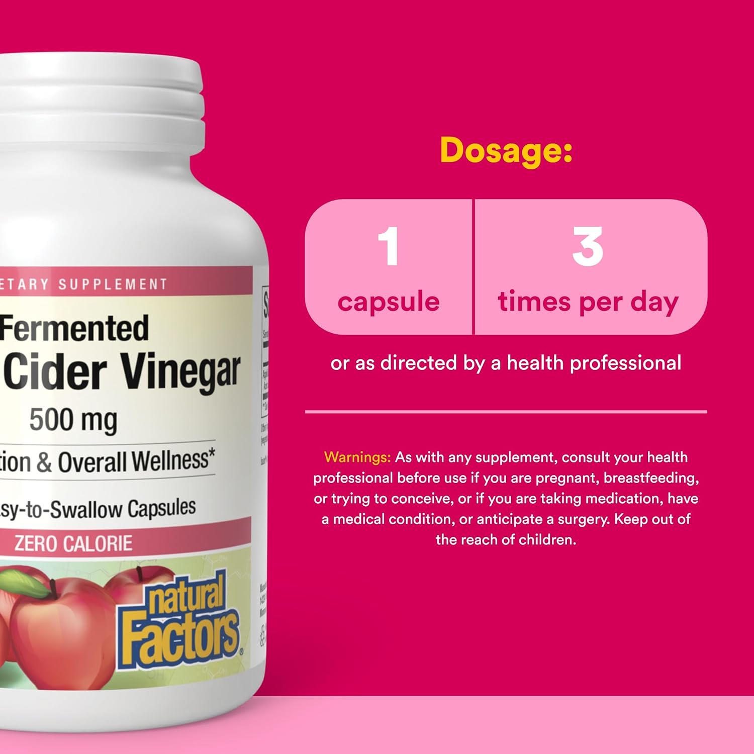Яблочный уксус Natural Factors 180 Easy to Swallow Capsules, вкус Fermented Apple Cider Vinegar, 500 мг, капсулы — фото 4