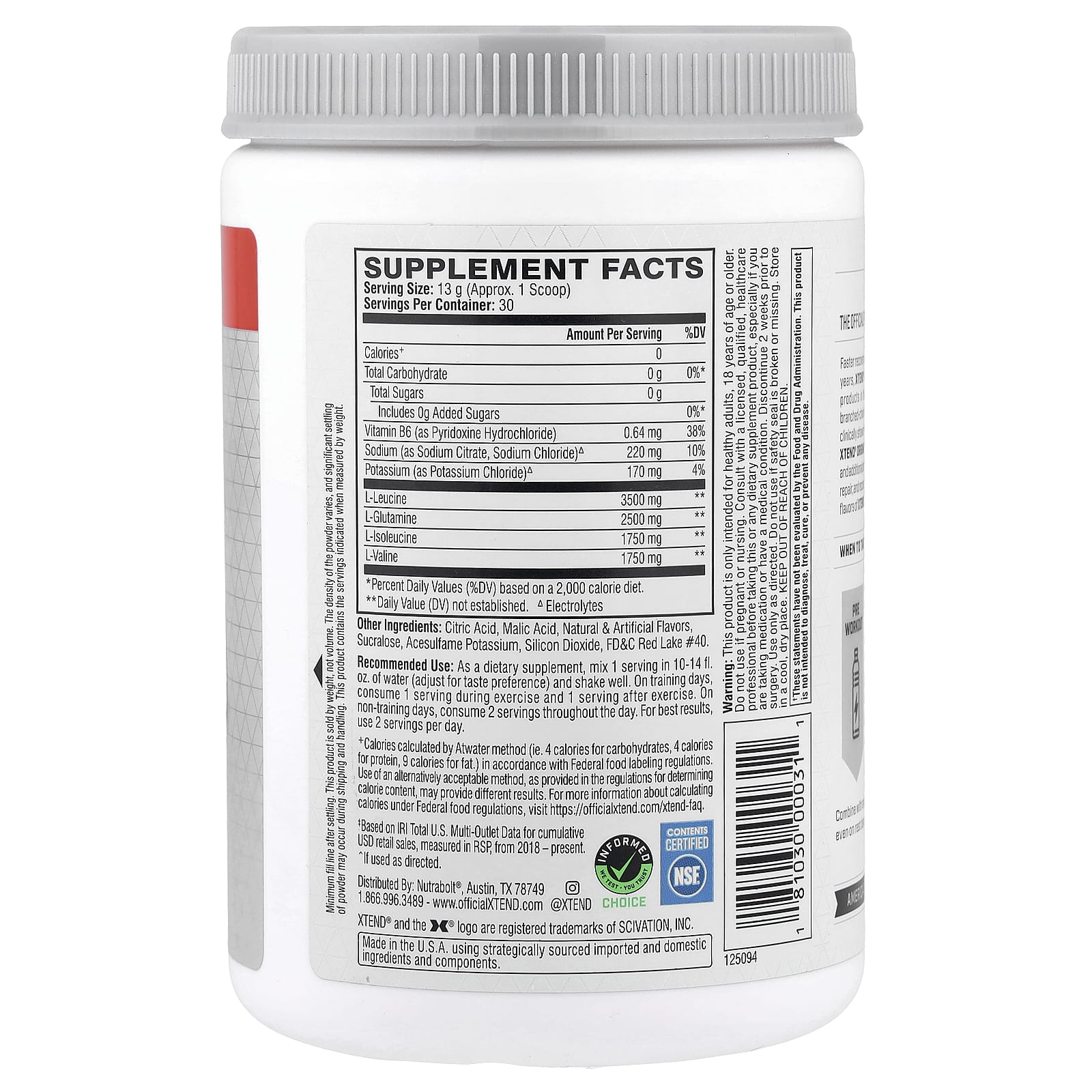 BCAA XTEND Strawberry Kiwi Splash, 7 г, 390 г — фото 2