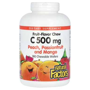 Витамин C Natural Factors Fruit-Flavor Chew Peach Passionfruit and Mango, оттенок 180 Chewable Wafers, 500 мг, жевательные добавки