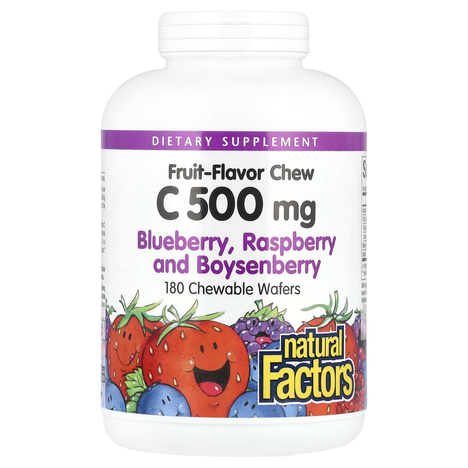 Витамин C Natural Factors Fruit-Flavor Chew Blueberry Raspberry and Boysenberry, оттенок 180 Chewable Wafers, 500 мг, жевательные добавки