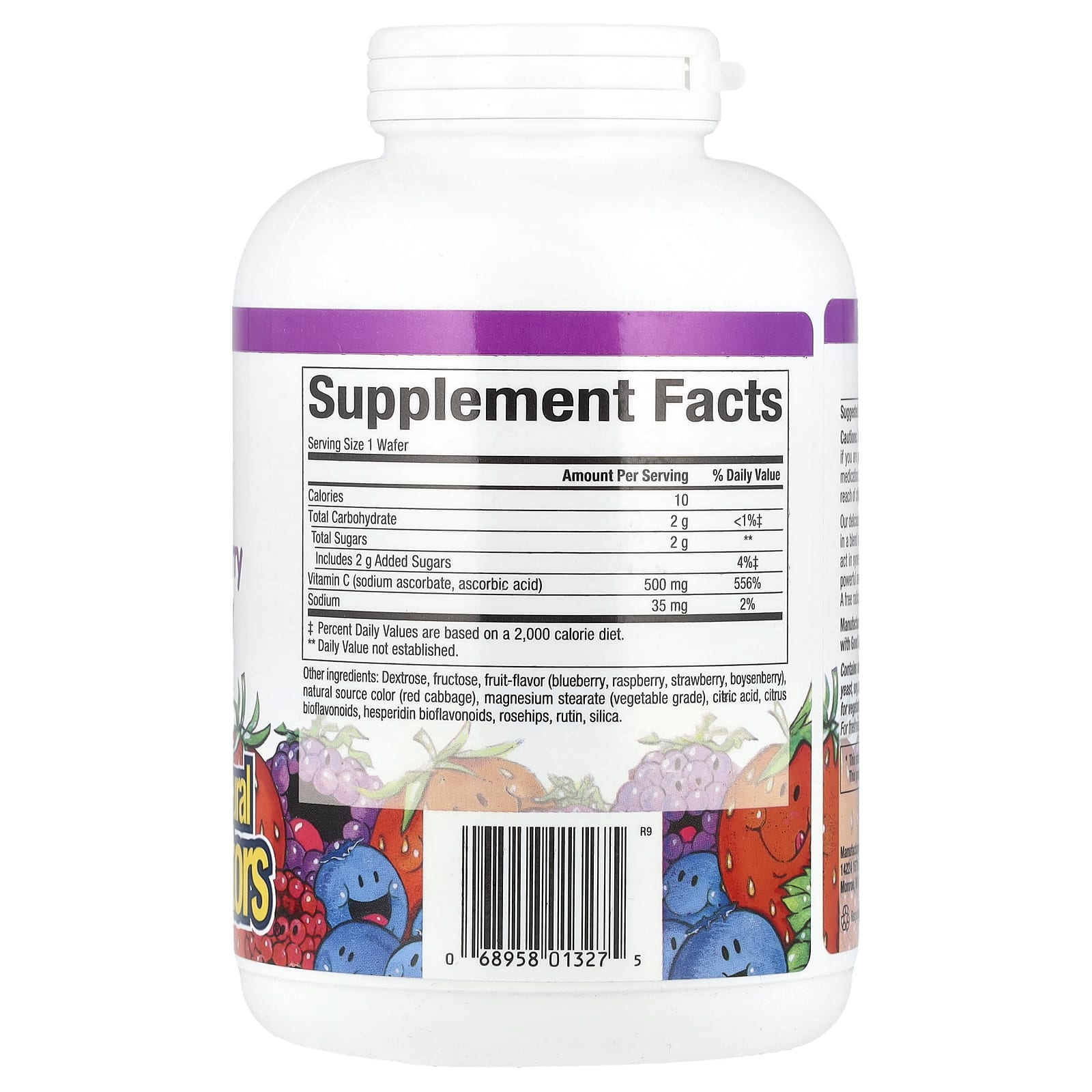 Витамин C Natural Factors Fruit-Flavor Chew Blueberry Raspberry and Boysenberry, оттенок 180 Chewable Wafers, 500 мг, жевательные добавки — фото 2