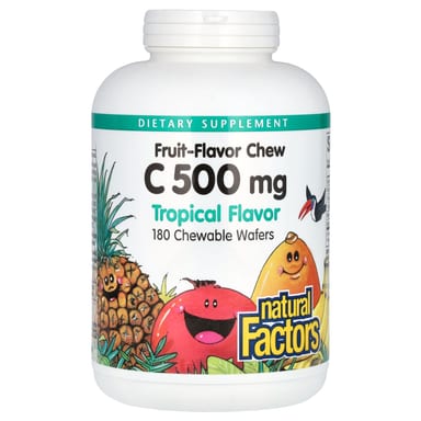 Витамин C Natural Factors Fruit-Flavor Chew Tropical, оттенок 180 Chewable Wafers, 500 мг, жевательные добавки
